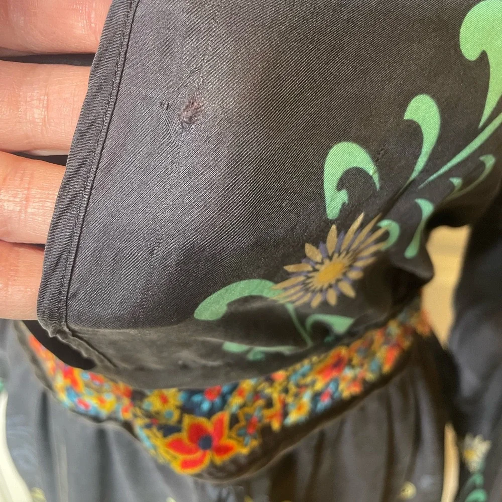 Johnny Was Silk Floral Tunic Embroidered Waistband and Tie Waist in Back Size XL - Picture 9 of 13